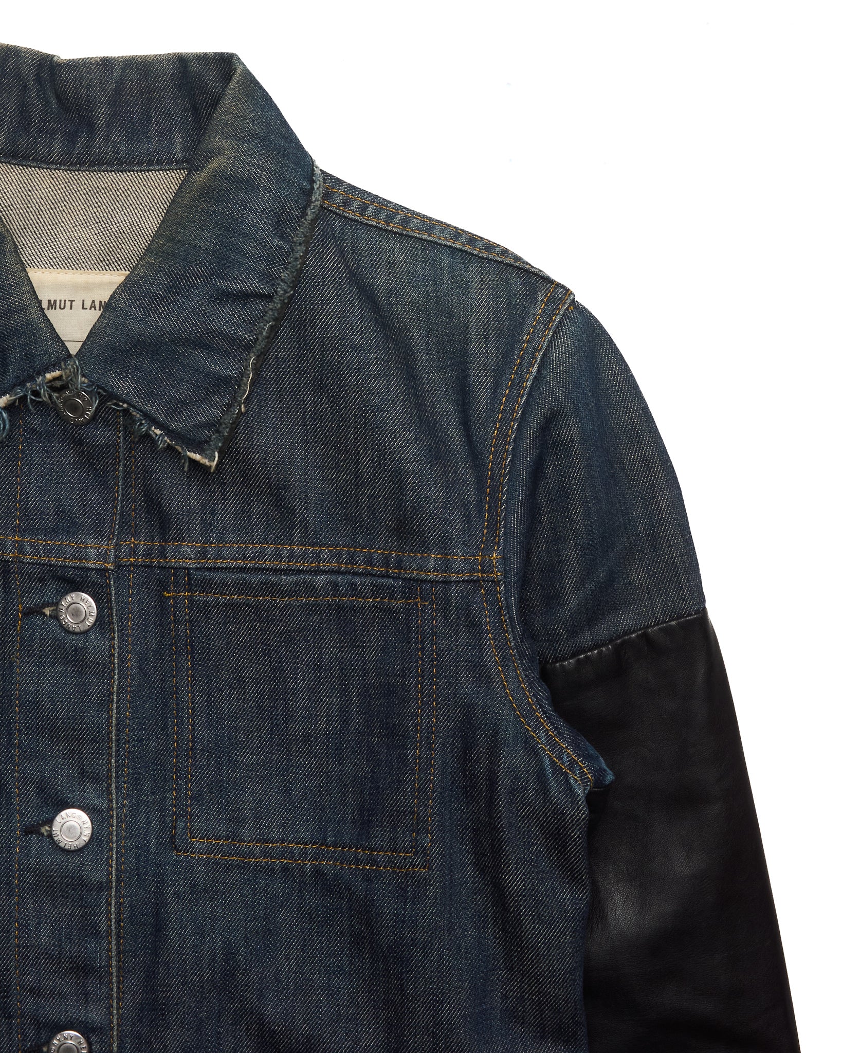 S/S03 Helmut Lang Hybrid Lamb Leather Sleeve Raw Denim Jacket