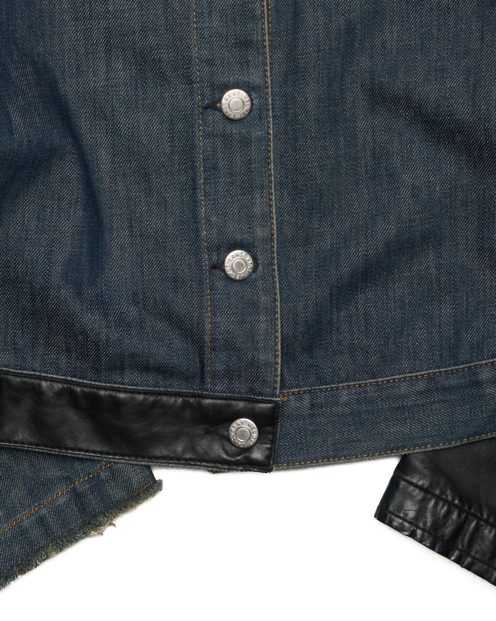 S/S03 Helmut Lang Hybrid Lamb Leather Sleeve Raw Denim Jacket