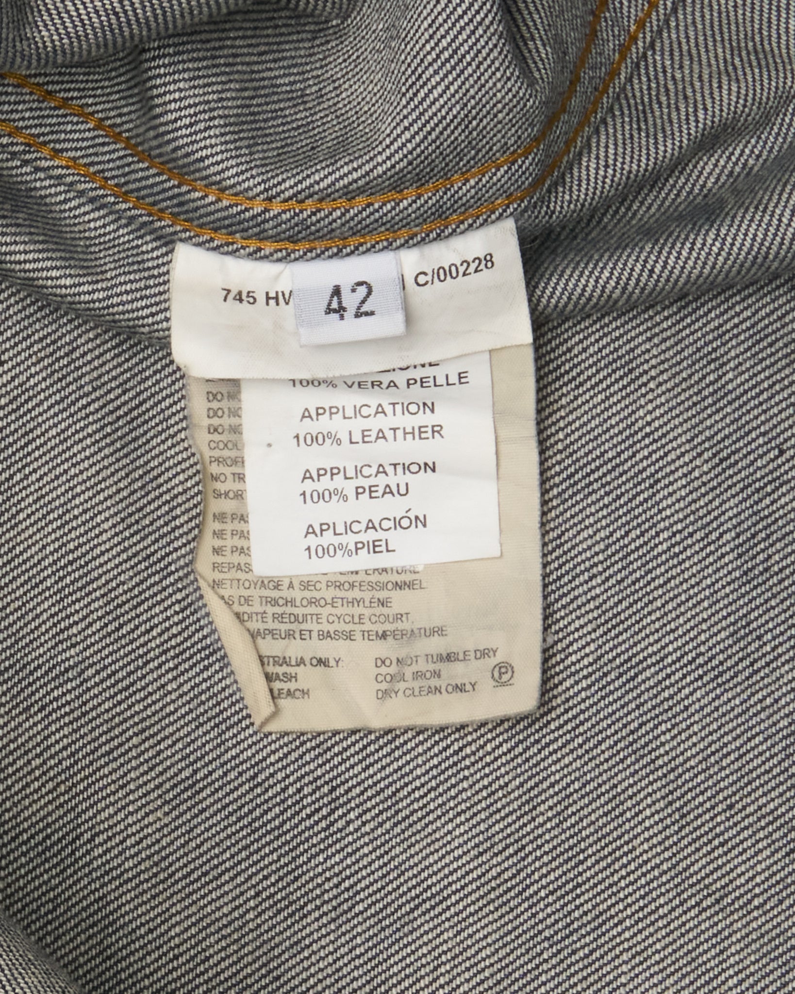S/S03 Helmut Lang Hybrid Lamb Leather Sleeve Raw Denim Jacket