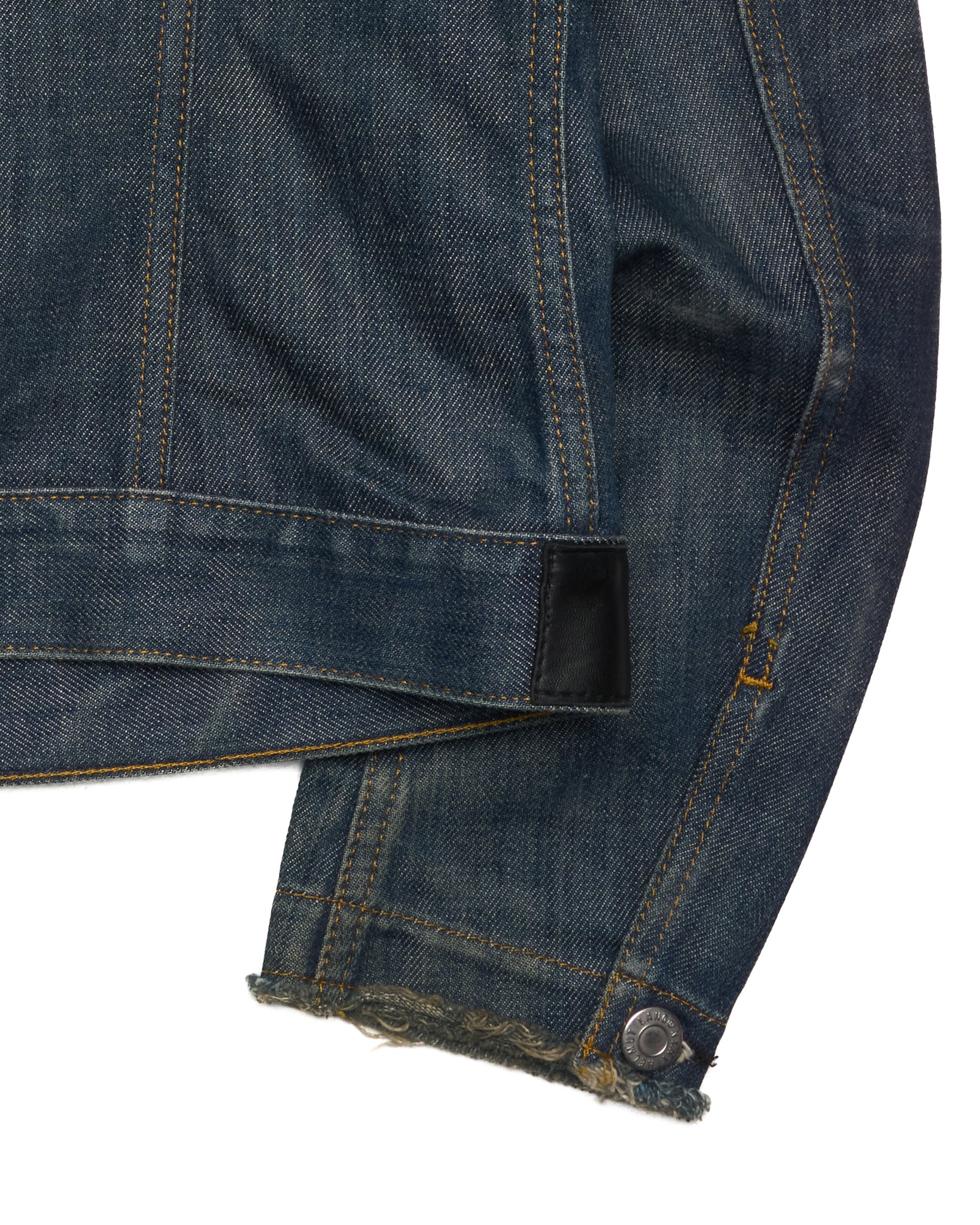 S/S03 Helmut Lang Hybrid Lamb Leather Sleeve Raw Denim Jacket