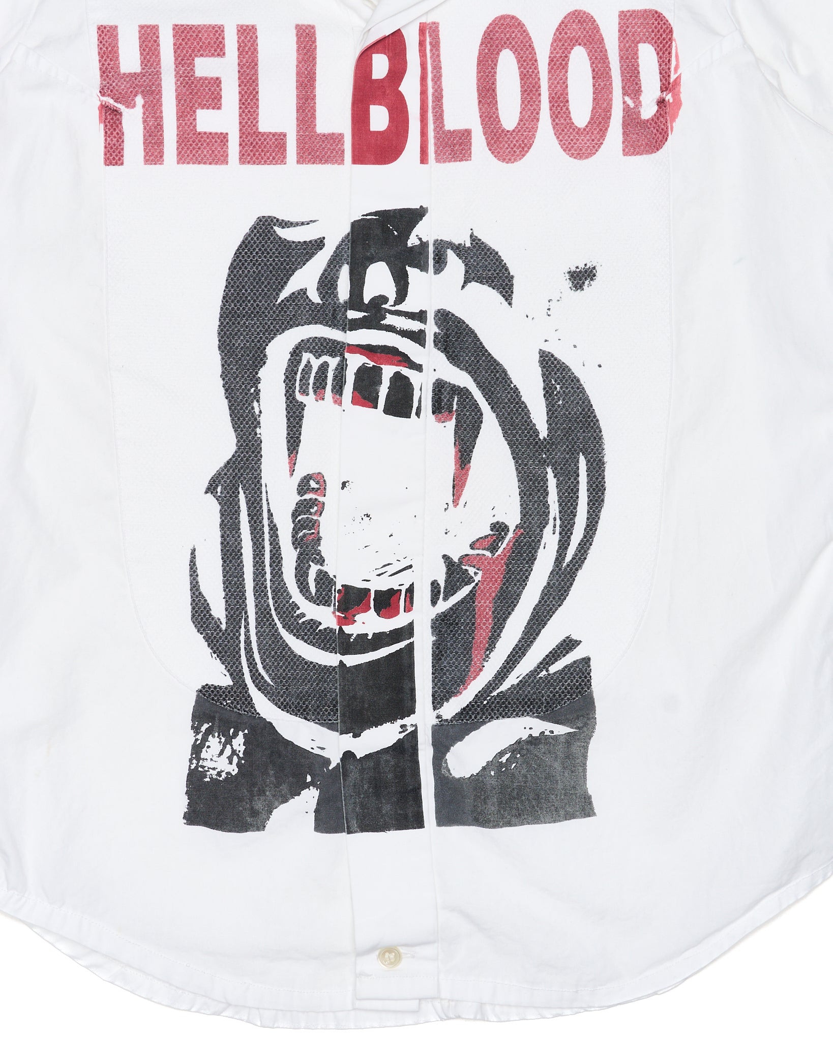 S/S06 Junya Watanabe Mesh Panel 'HELLBLOOD' Graphic Button Up Tee