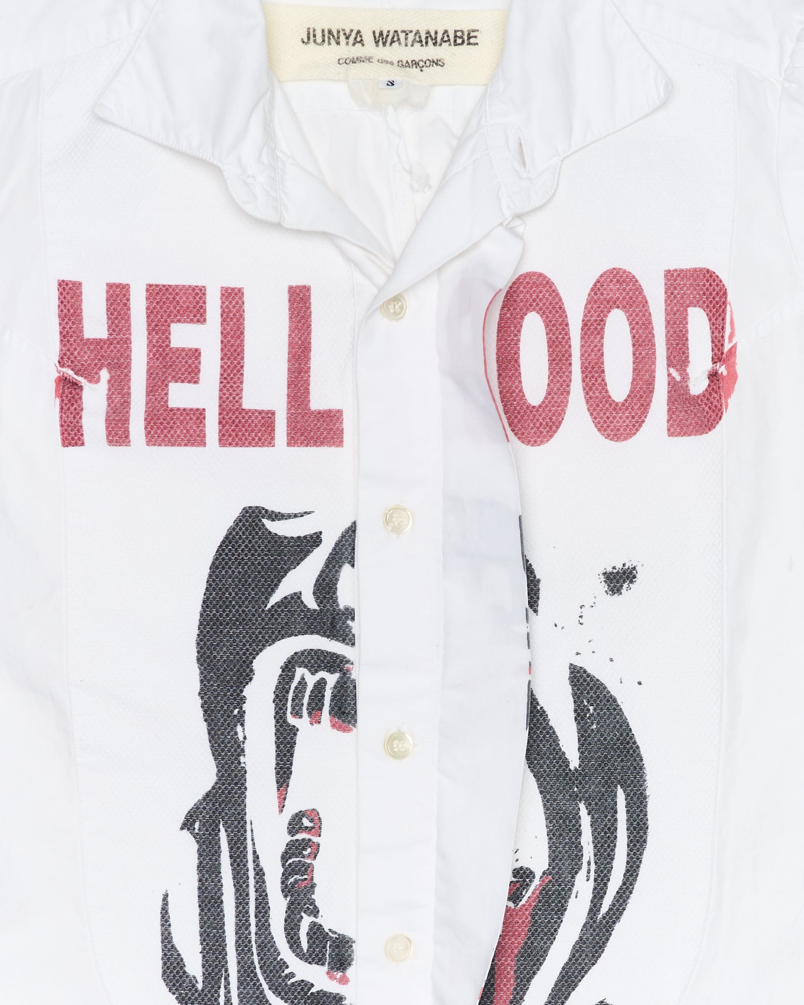 S/S06 Junya Watanabe Mesh Panel 'HELLBLOOD' Graphic Button Up Tee
