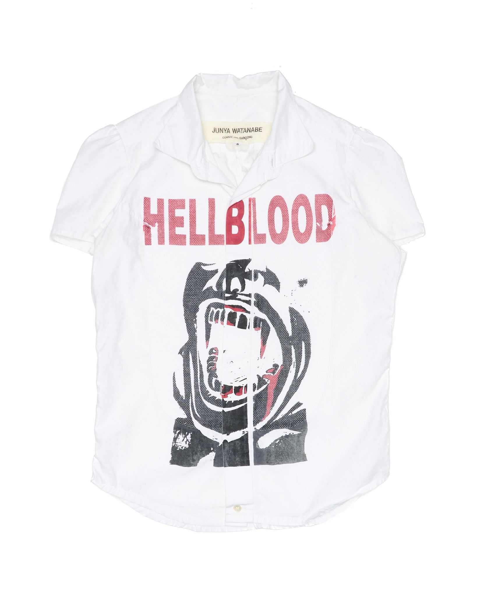 S/S06 Junya Watanabe Mesh Panel 'HELLBLOOD' Graphic Button Up Tee