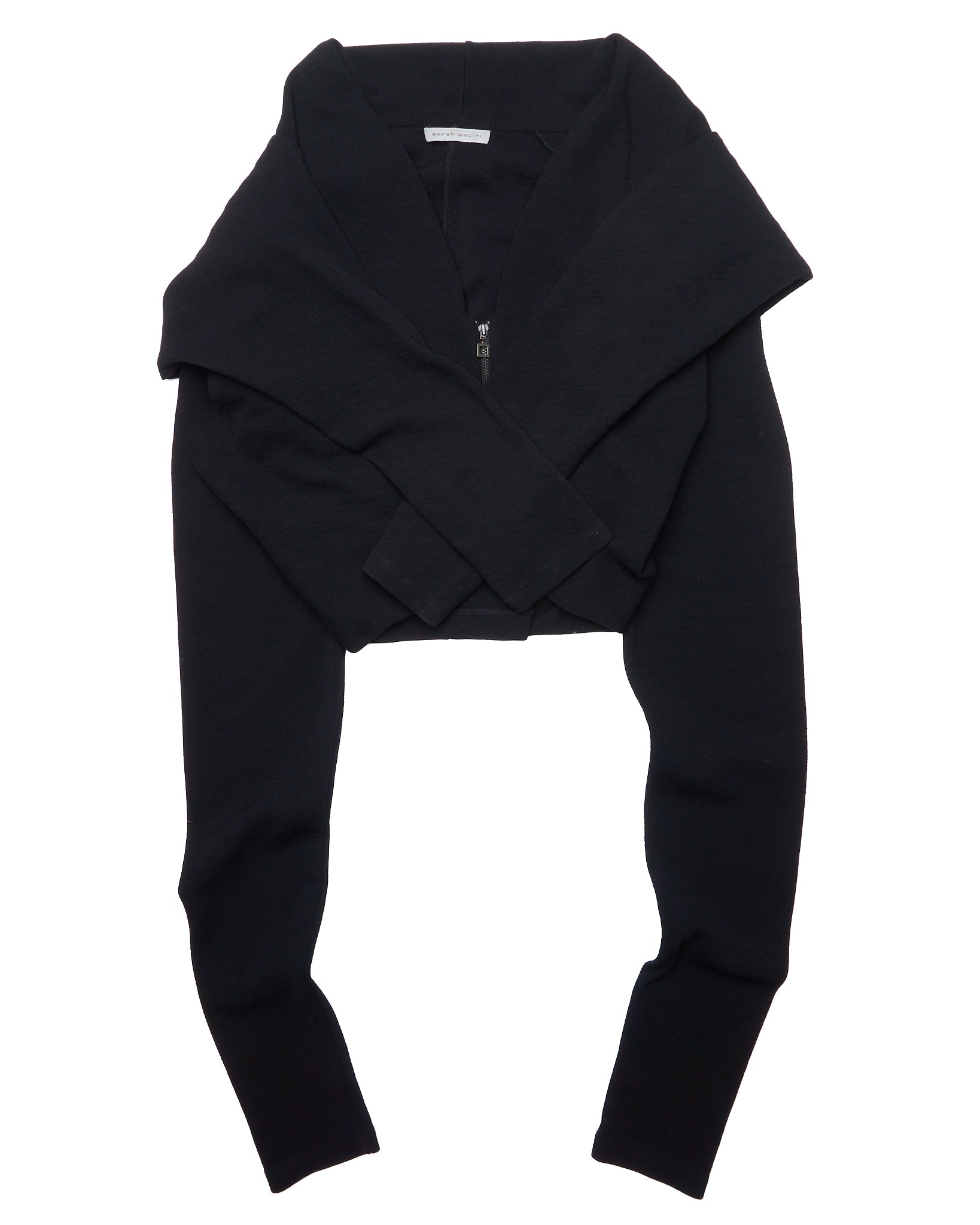 Black hooded garment on a white background