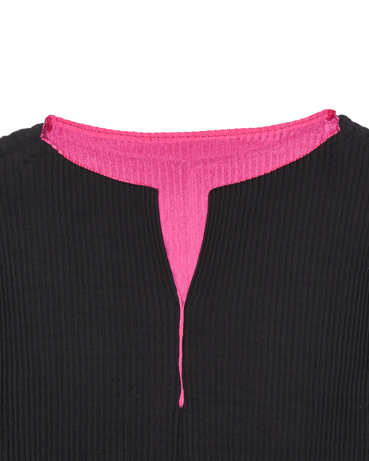 Issey Miyake Black/Magenta Pleated Short Sleeve Blouse