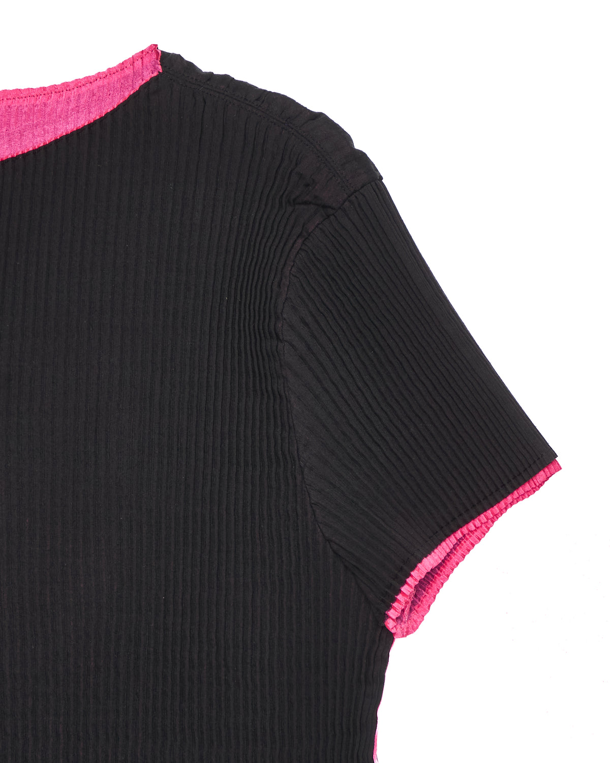 Issey Miyake Black/Magenta Pleated Short Sleeve Blouse