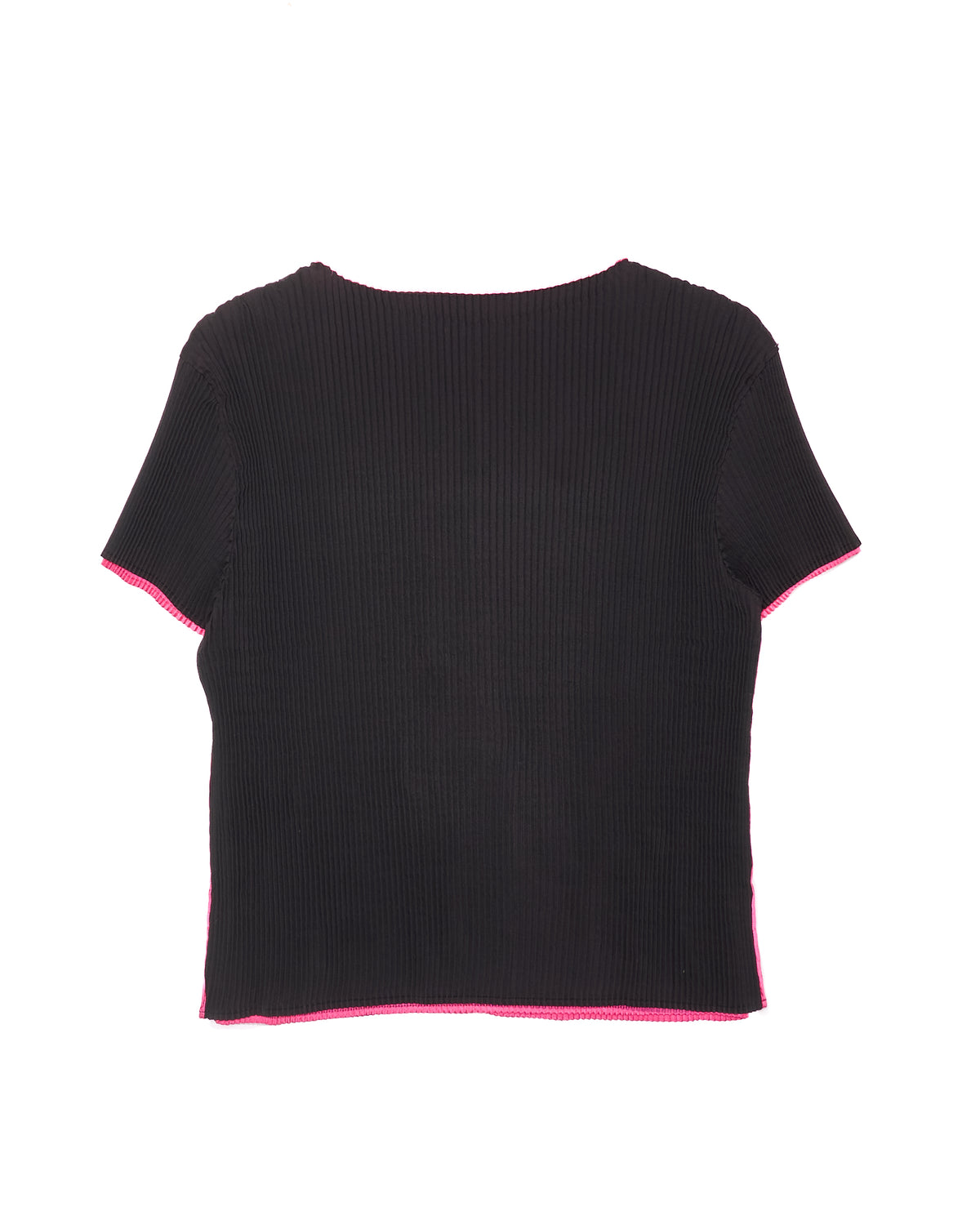 Issey Miyake Black/Magenta Pleated Short Sleeve Blouse