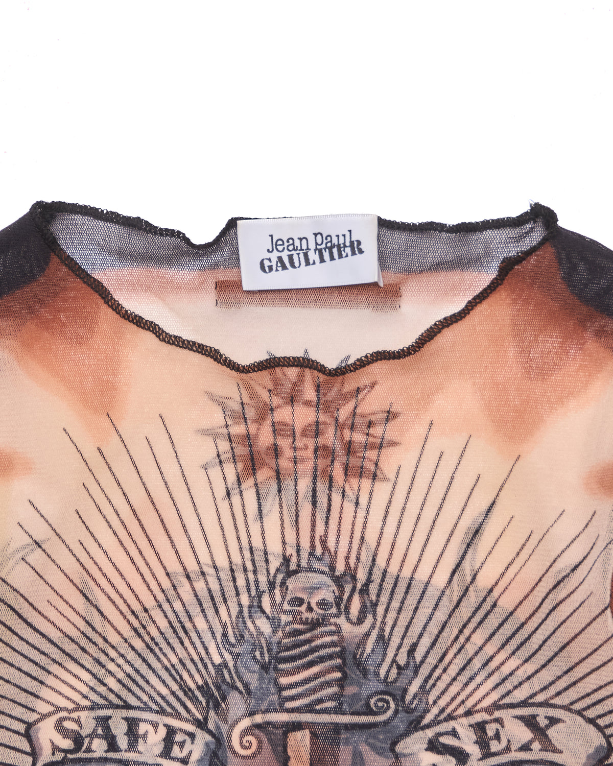 Jean Paul Gaultier "Safe Sex Forever" Tattoo Mesh Long Sleeve Tee