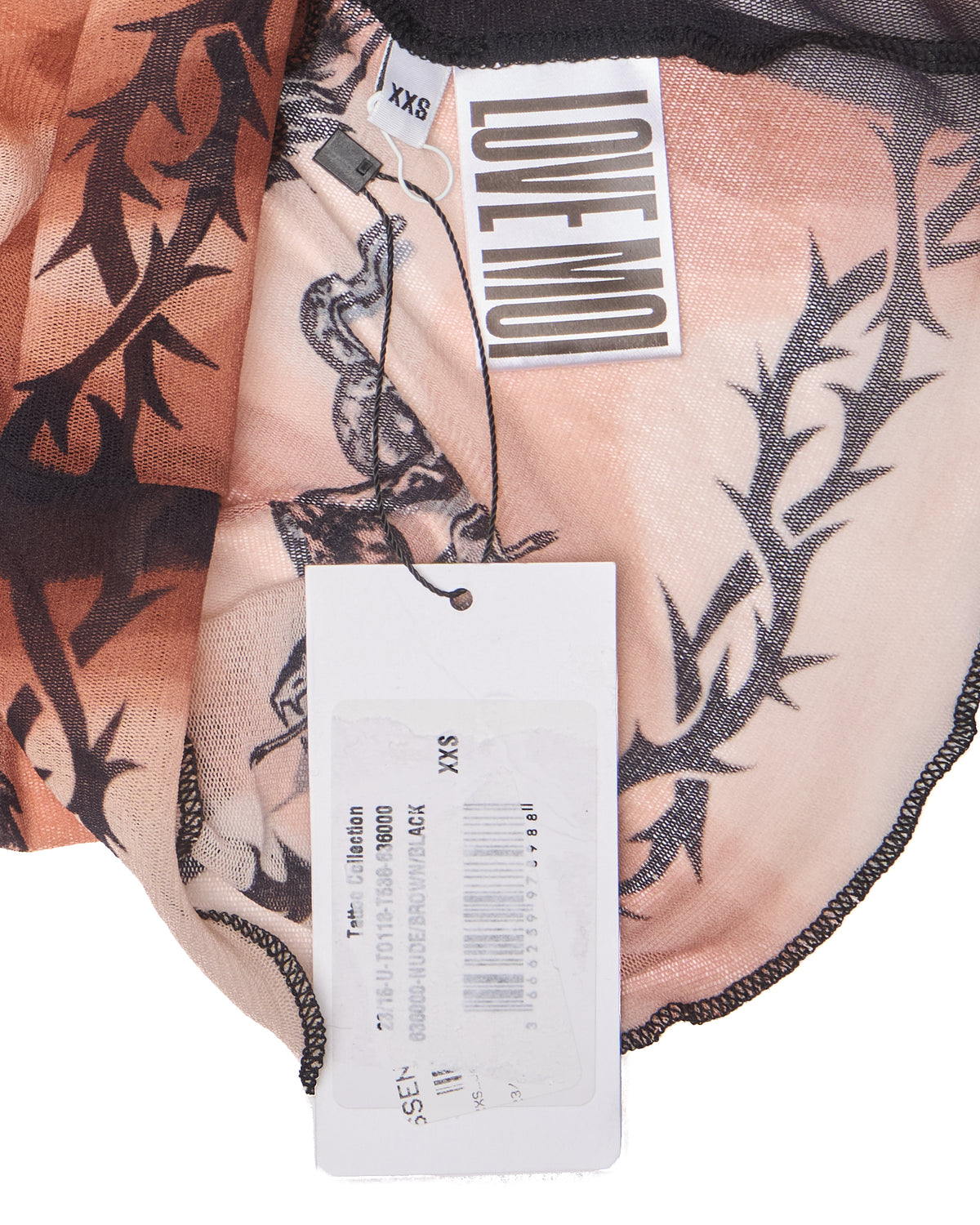Jean Paul Gaultier "Safe Sex Forever" Tattoo Mesh Long Sleeve Tee