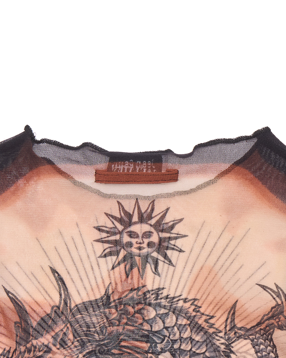 Jean Paul Gaultier "Safe Sex Forever" Tattoo Mesh Long Sleeve Tee