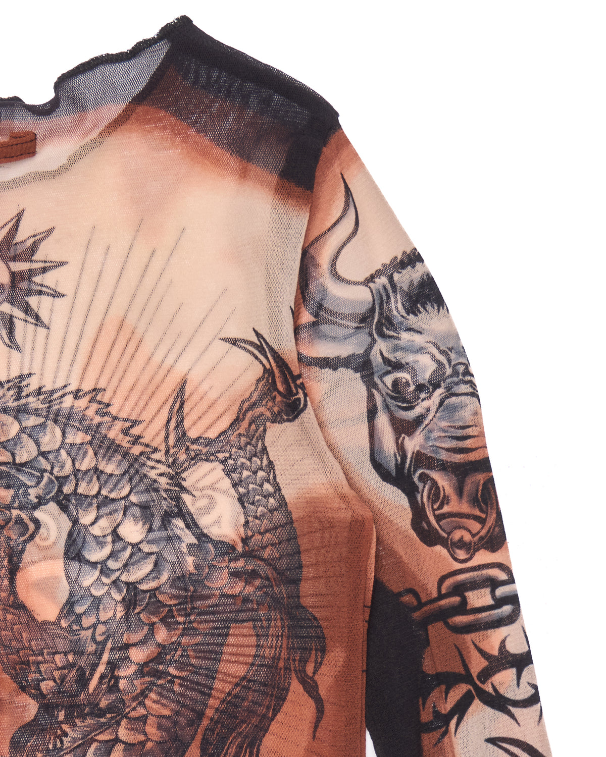Jean Paul Gaultier "Safe Sex Forever" Tattoo Mesh Long Sleeve Tee