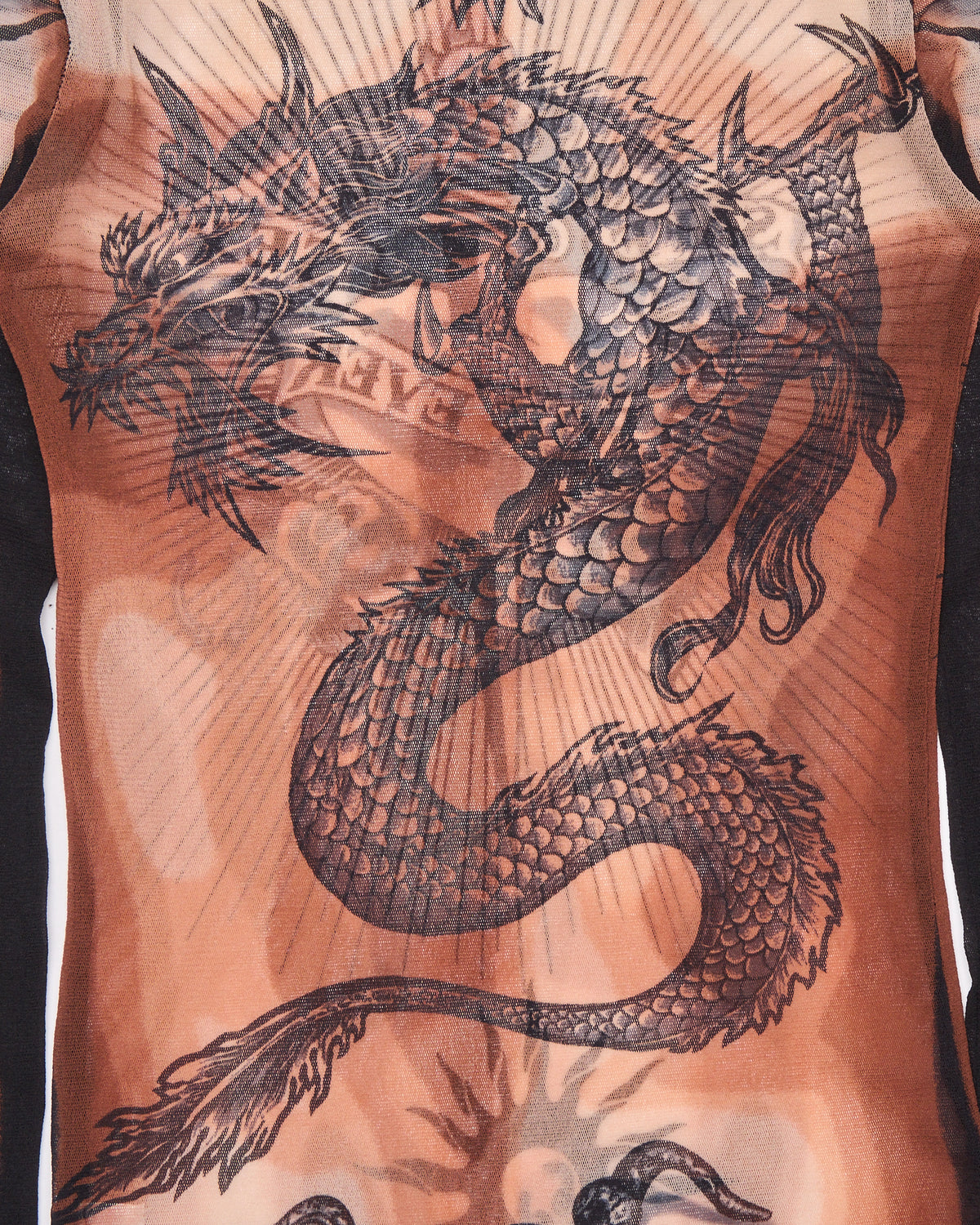 Jean Paul Gaultier "Safe Sex Forever" Tattoo Mesh Long Sleeve Tee