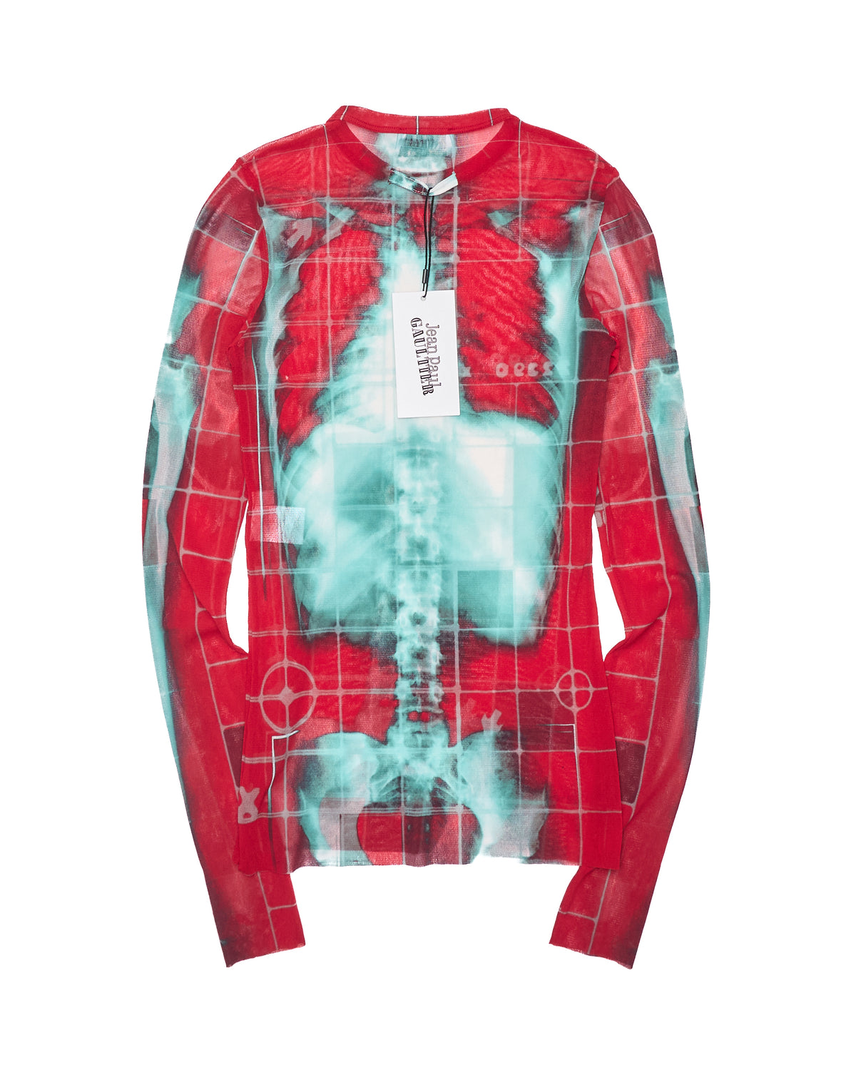 Jean Paul Gaultier Red "Squeletor" Mesh Long Sleeve Crew Neck Tee