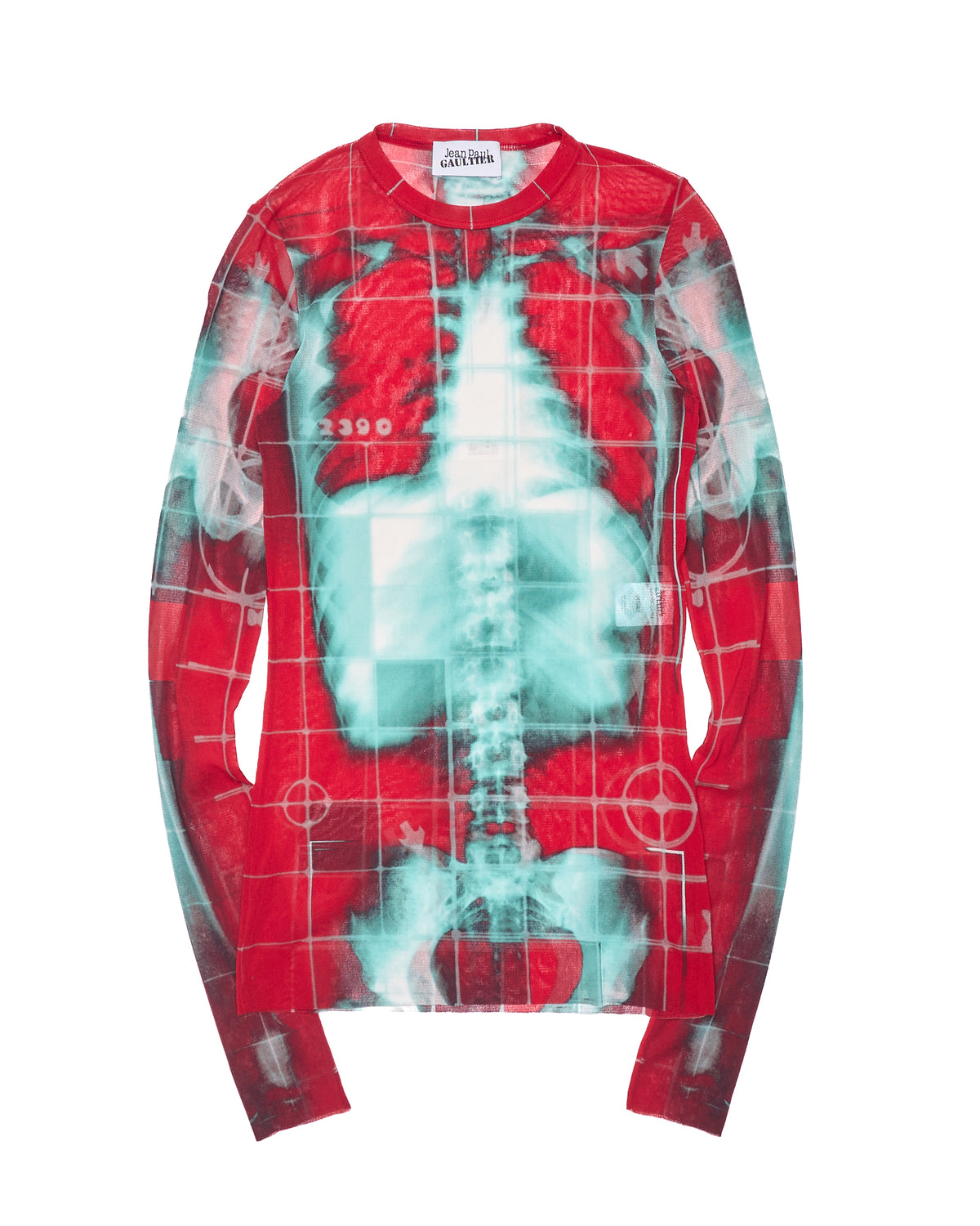 Jean Paul Gaultier Red "Squeletor" Mesh Long Sleeve Crew Neck Tee