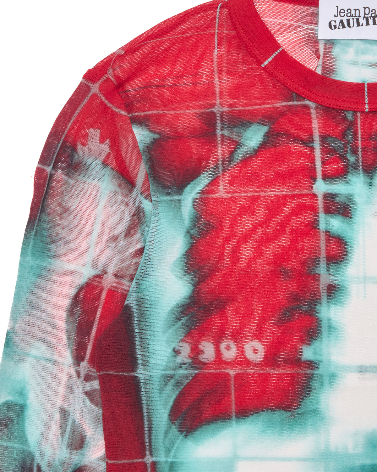 Jean Paul Gaultier Red "Squeletor" Mesh Long Sleeve Crew Neck Tee