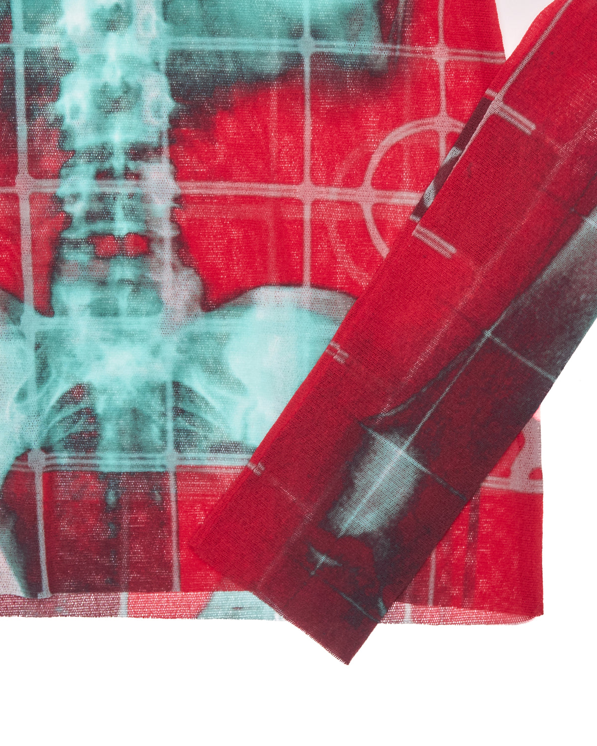 Jean Paul Gaultier Red "Squeletor" Mesh Long Sleeve Crew Neck Tee