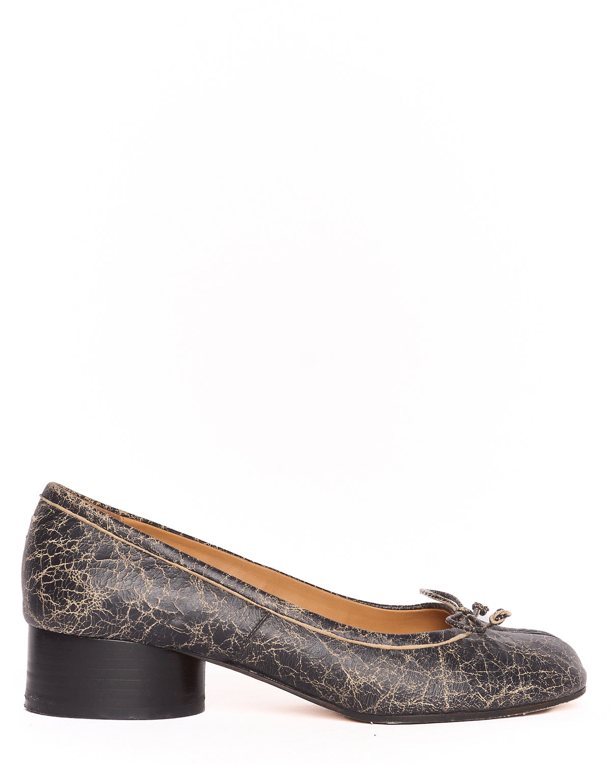 Maison Margiela Black Cracked Leather Tabi Ballerina Heels