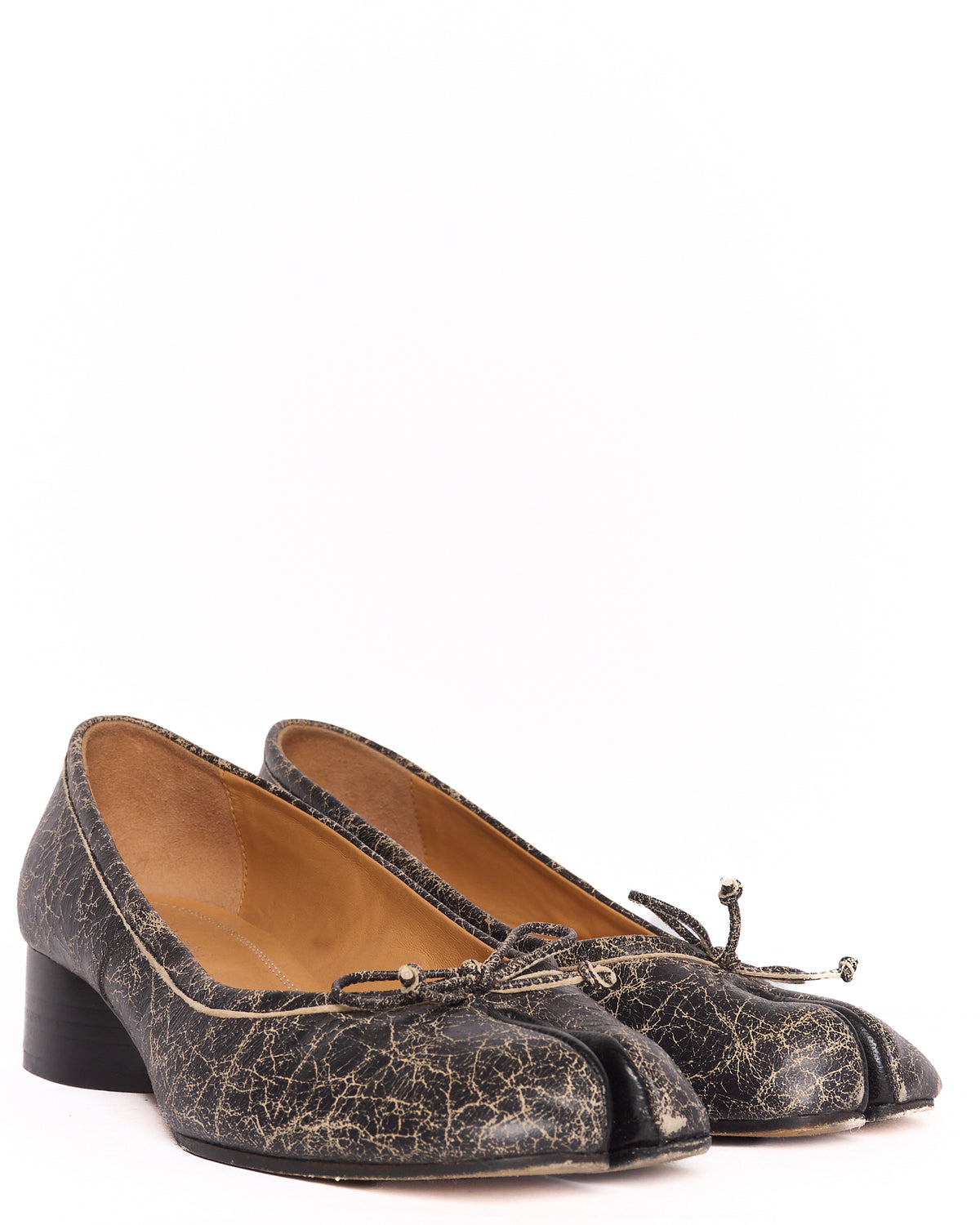 Maison Margiela Black Cracked Leather Tabi Ballerina Heels
