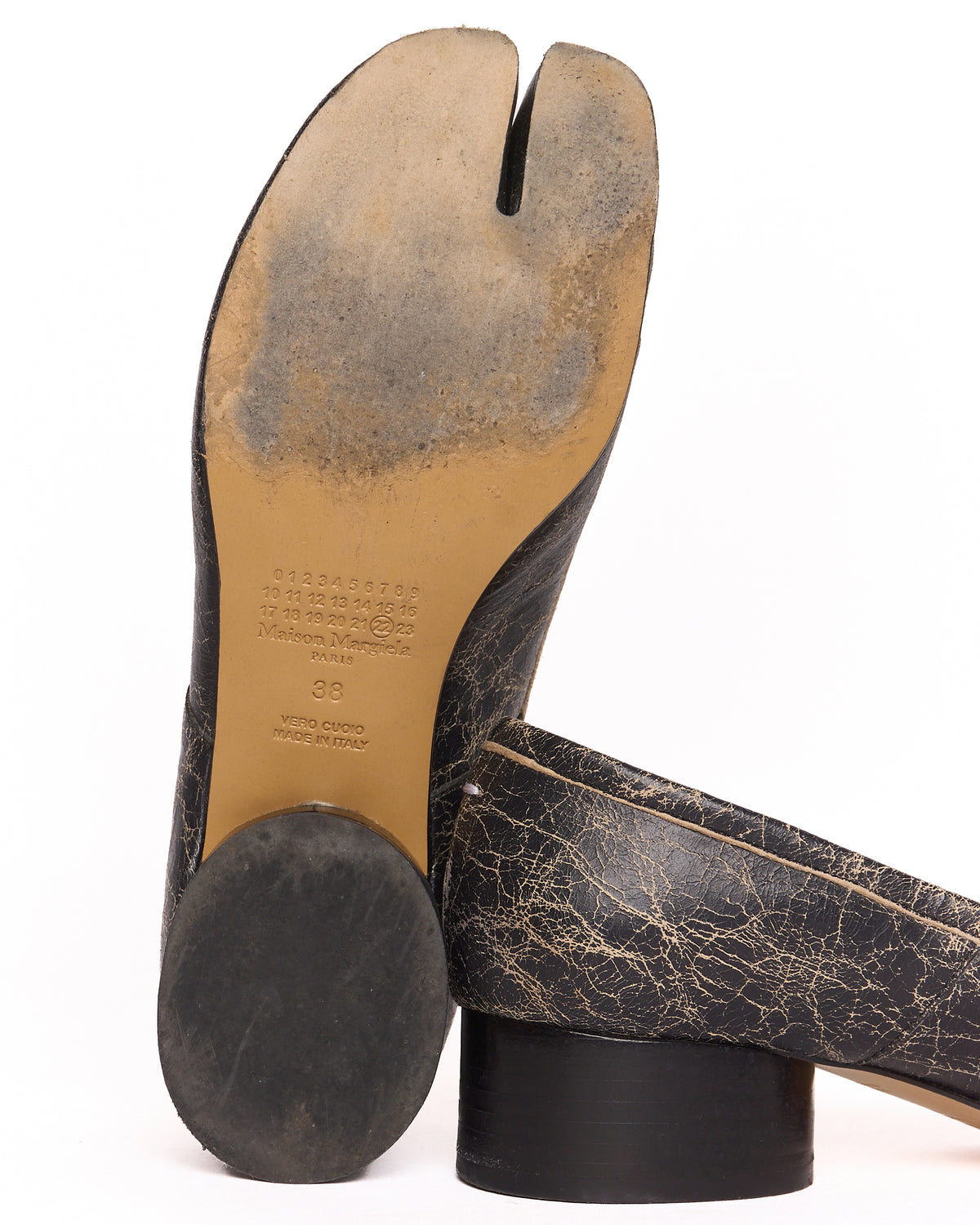 Maison Margiela Black Cracked Leather Tabi Ballerina Heels