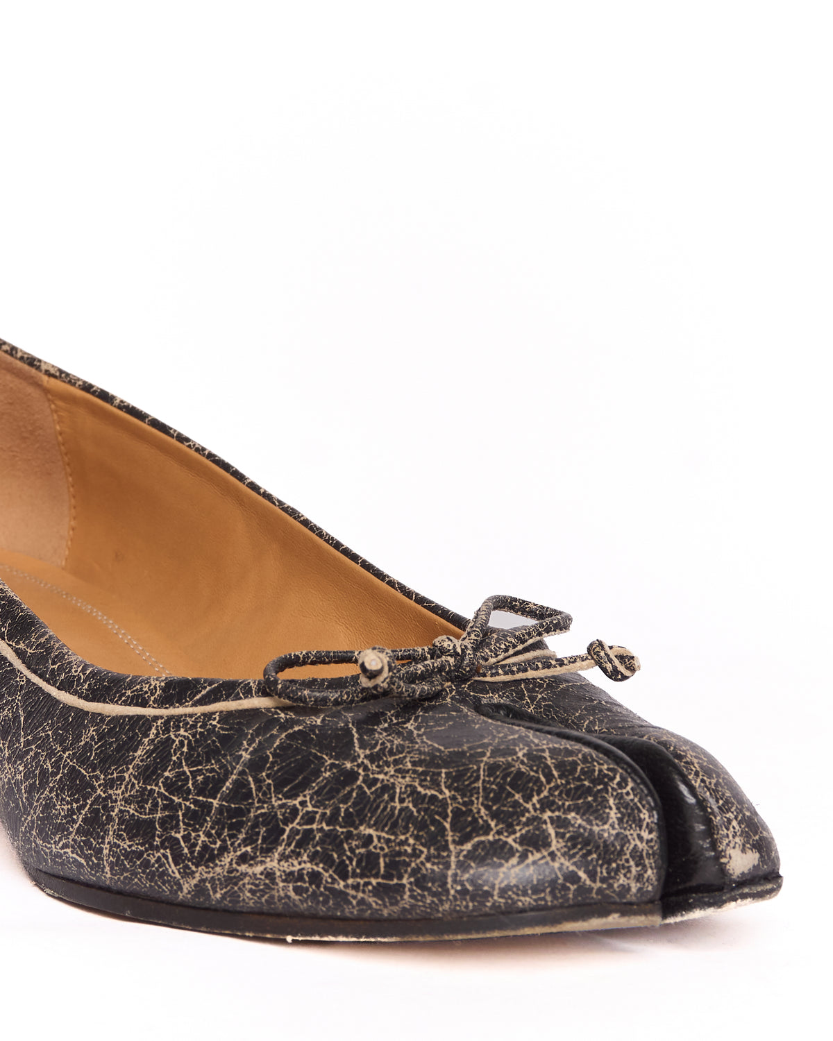 Maison Margiela Black Cracked Leather Tabi Ballerina Heels