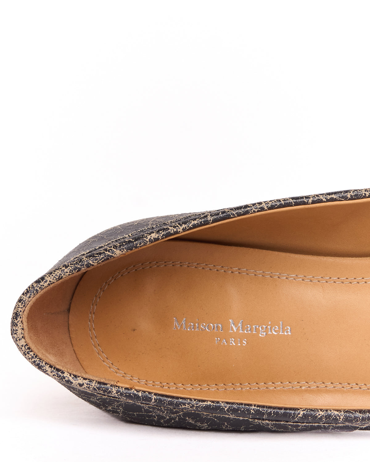 Maison Margiela Black Cracked Leather Tabi Ballerina Heels