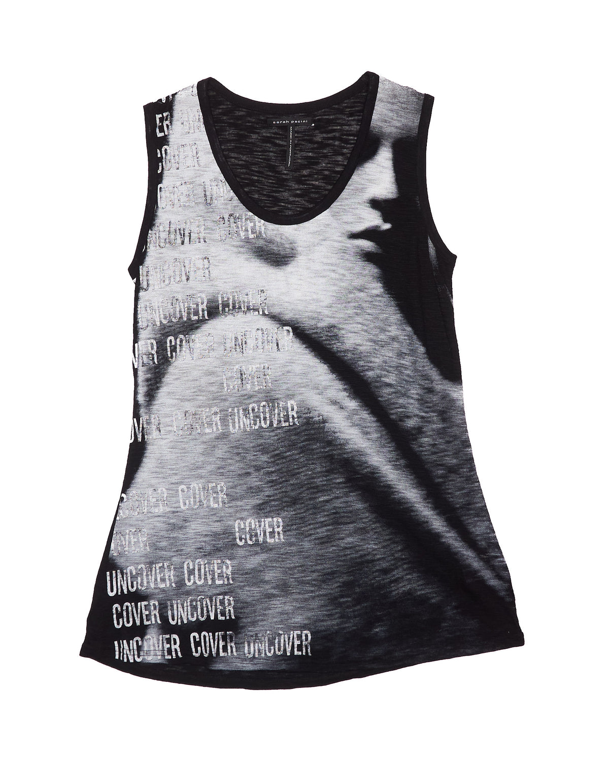 Early 00s Sarah Pacini Black “Uncover” Graphic Tank