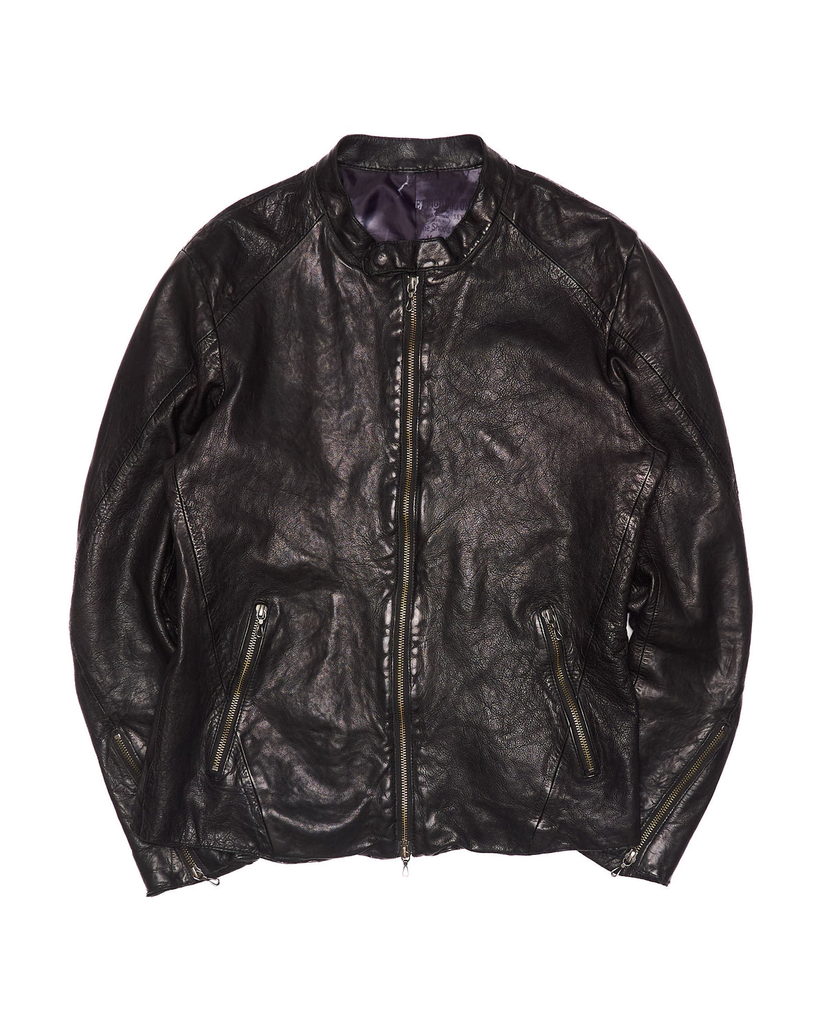 Early 00s Shellac x Semantic Design Black Sheepskin Leather Zip-Jacket