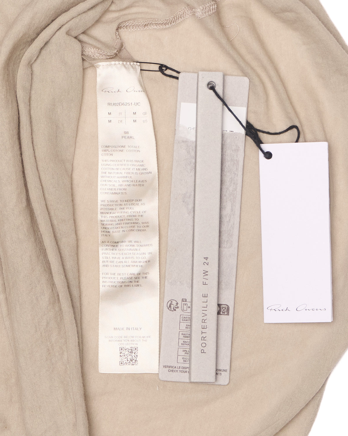 F/W24 Rick Owens ‘PORTERVILLE’  Unstable Cotton Pearl T-Shirt