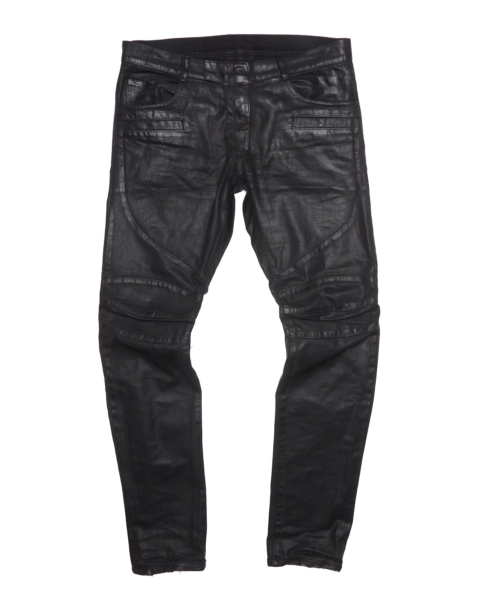 F/W16 Balmain Coated Biker Skinny Jeans