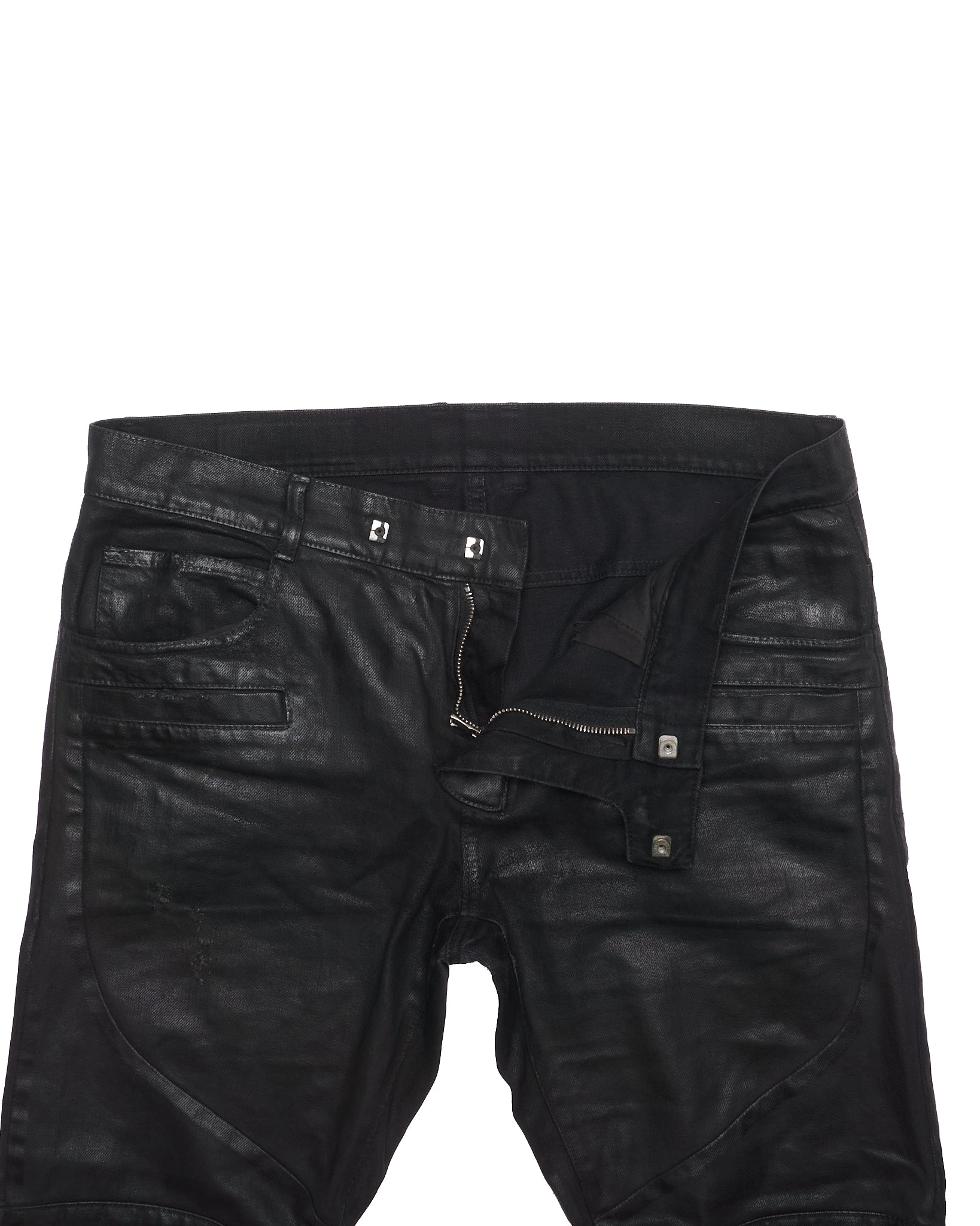 F/W16 Balmain Coated Biker Skinny Jeans