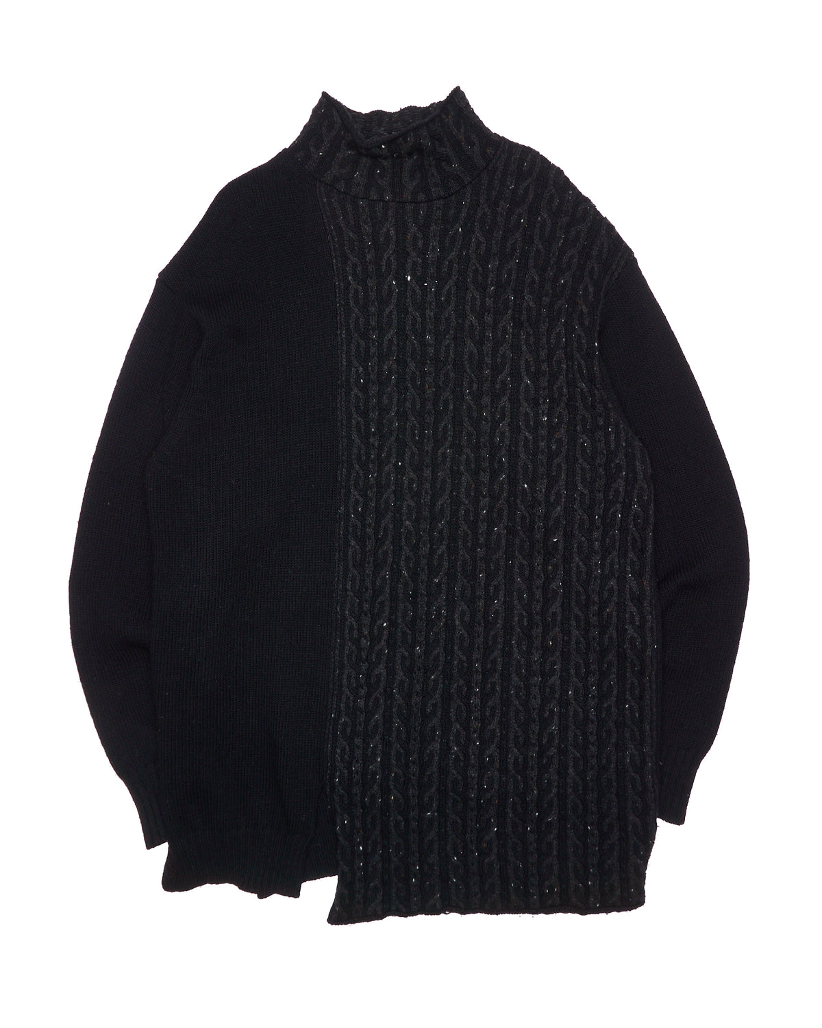A/W23 Yohji Yamamoto POUR HOMME Asymmetric Cable Knit Mock Neck Jumper