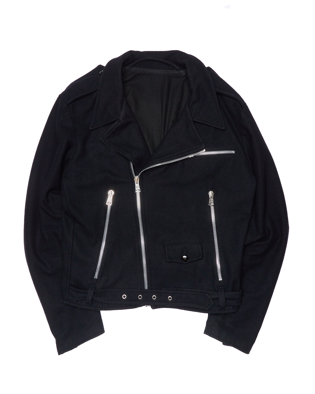 A/W04 Xavier Delcour “To Be Kissed” Black Wool Biker Zip-Jacket