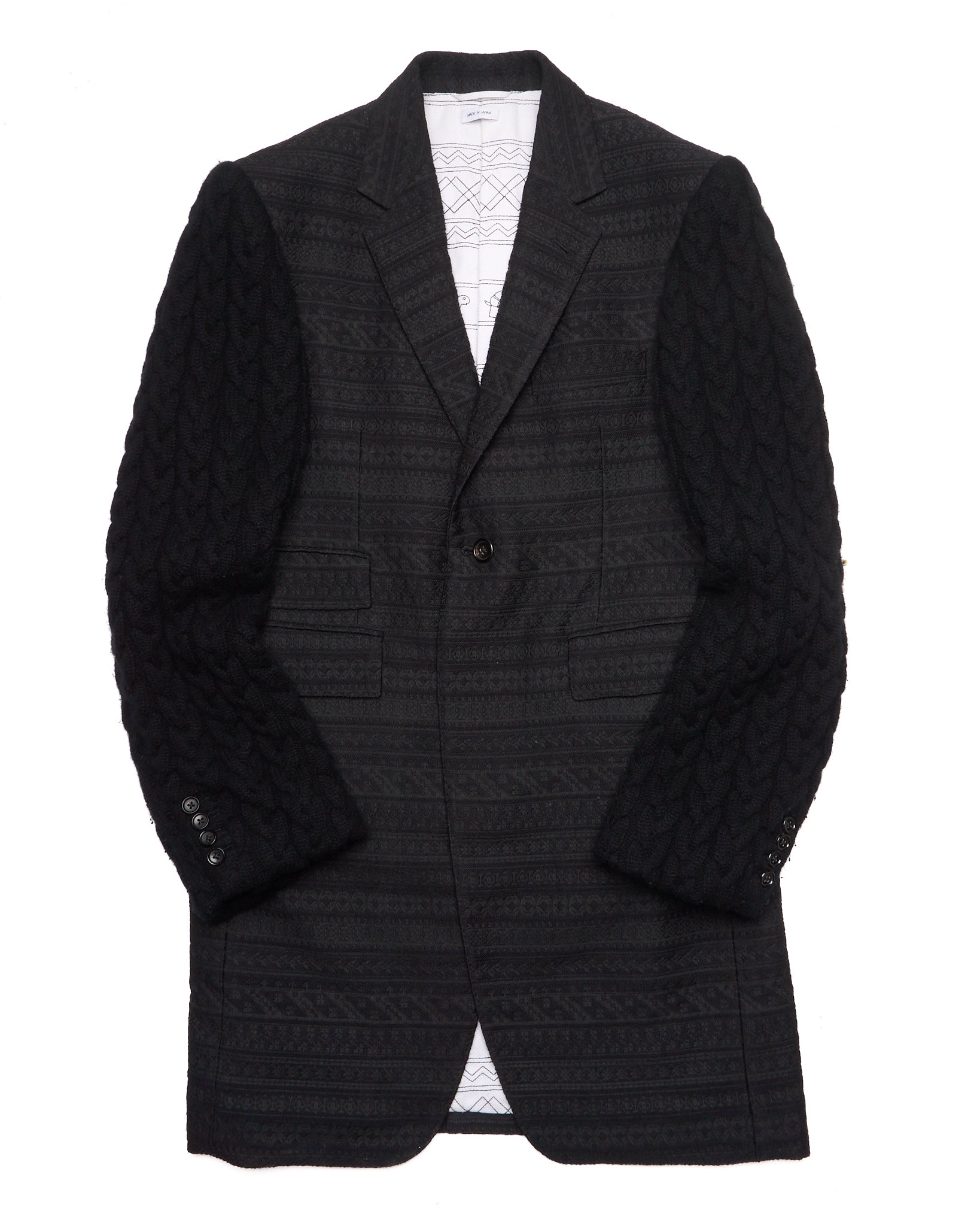Thom Browne Cable Knit Sleeve Wool Blend Embroidered Jacket