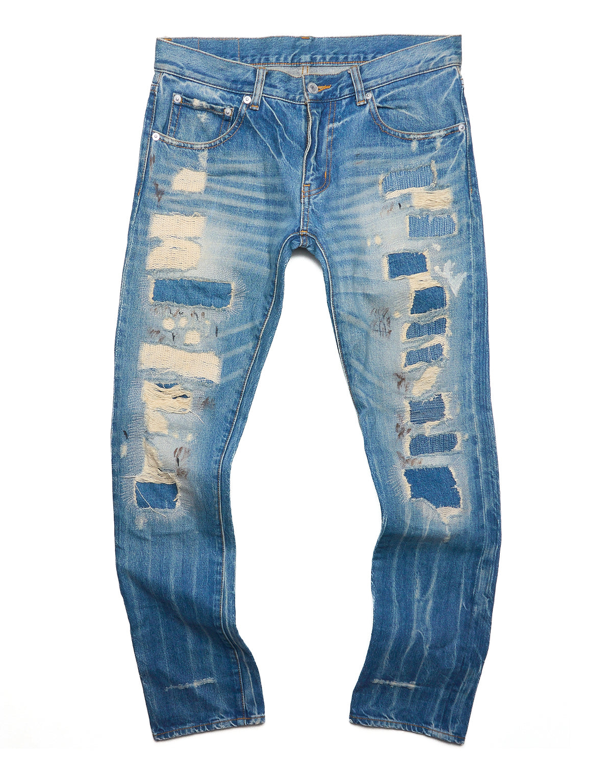 Late 00s Swagger Patchwork Crash Jeans