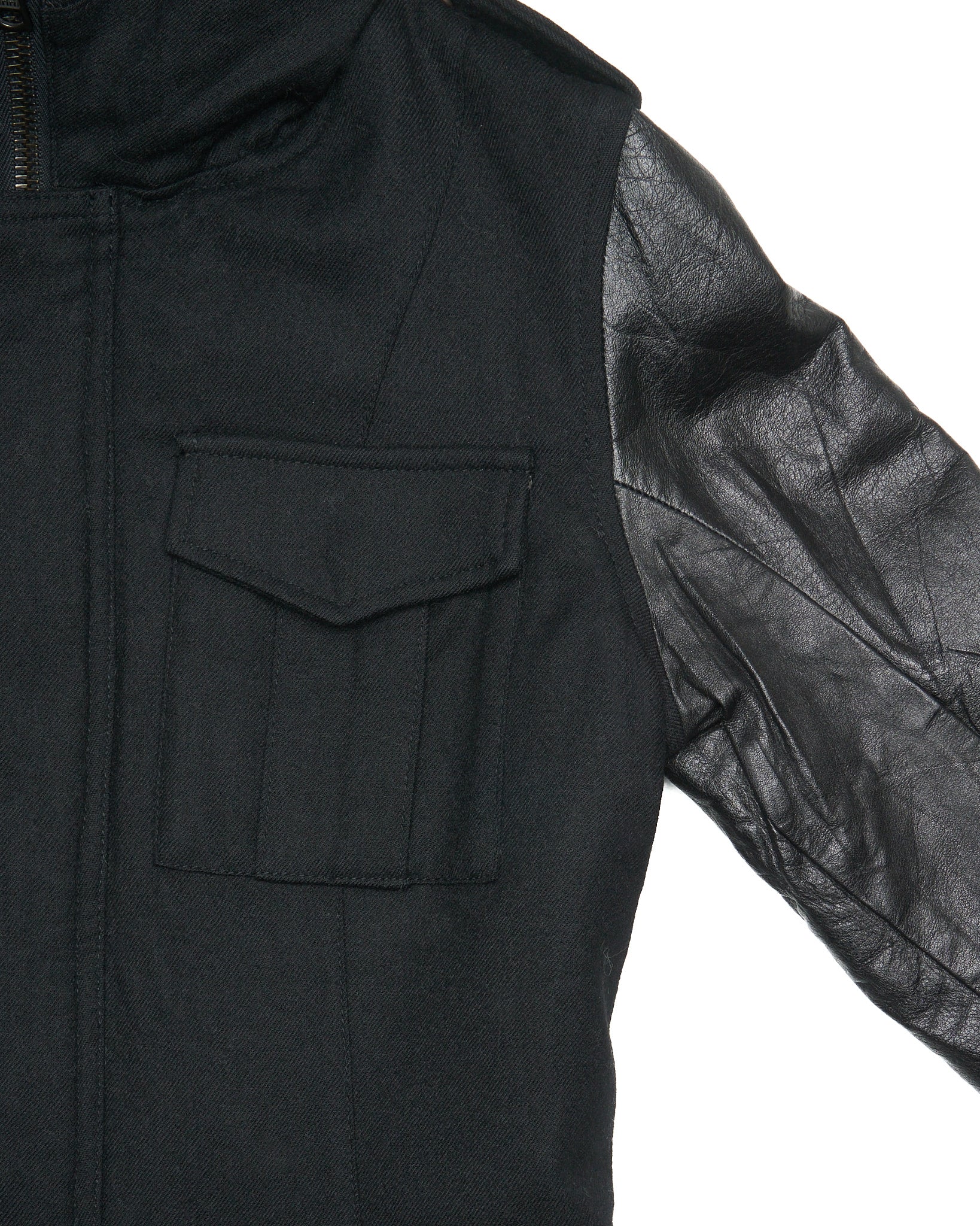 ballet by Isamu Katayama "BACKLASH" Fox Fur Hooded Hybrid Cow Leather Sleeved Field Jacket