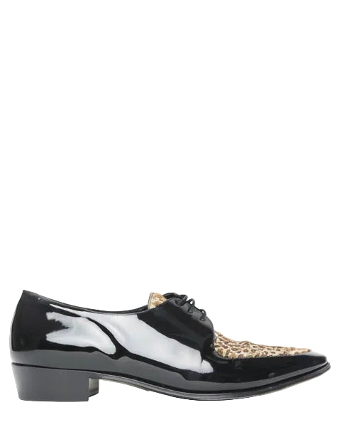 CELINE by Hedi Slimane Leopard Patent Leather Derbies