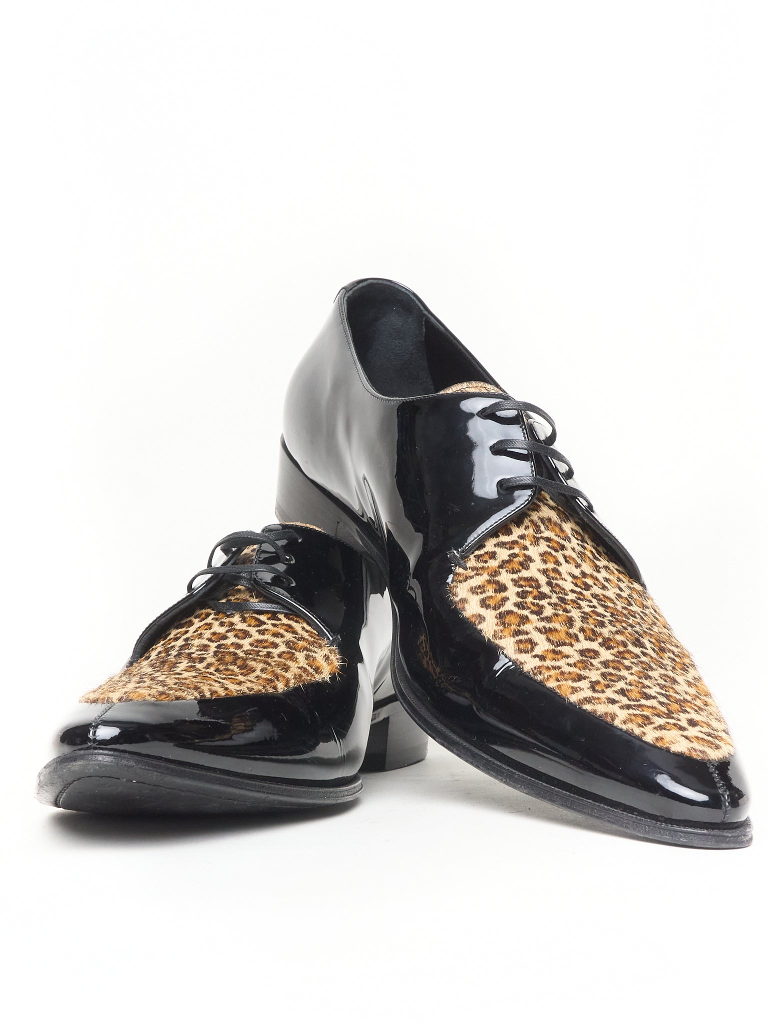 CELINE by Hedi Slimane Leopard Patent Leather Derbies