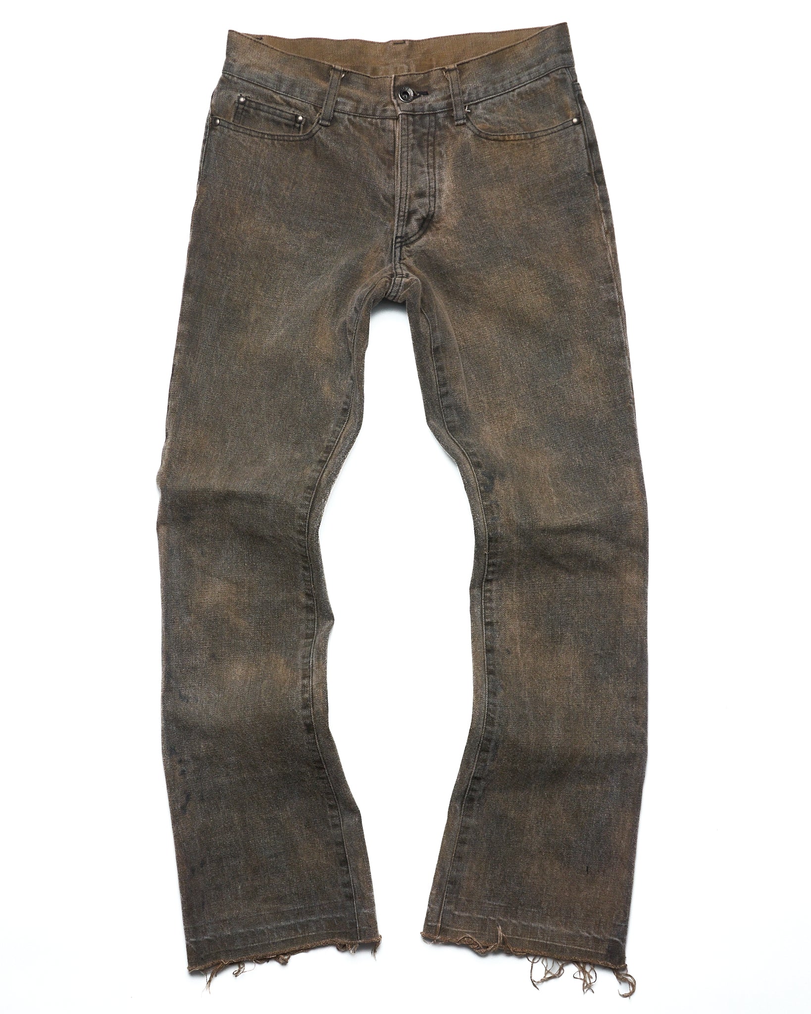 Early 00s 5351 Pour Les Hommes Grey/Brown Frayed-Hem Flare Denim