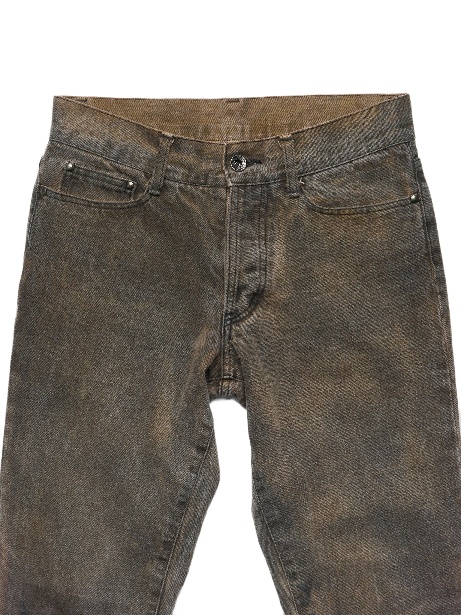 Early 00s 5351 Pour Les Hommes Grey/Brown Frayed-Hem Flare Denim