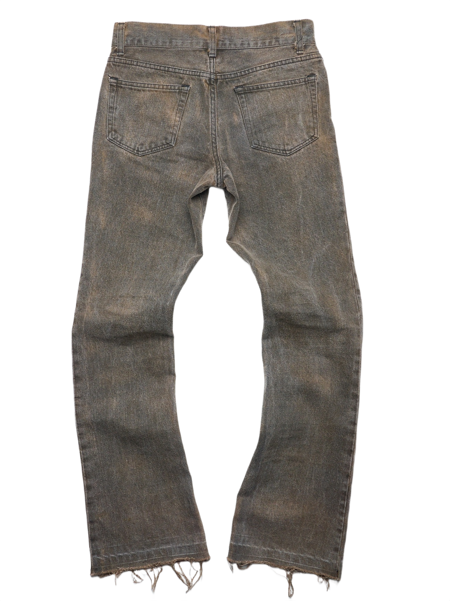Early 00s 5351 Pour Les Hommes Grey/Brown Frayed-Hem Flare Denim