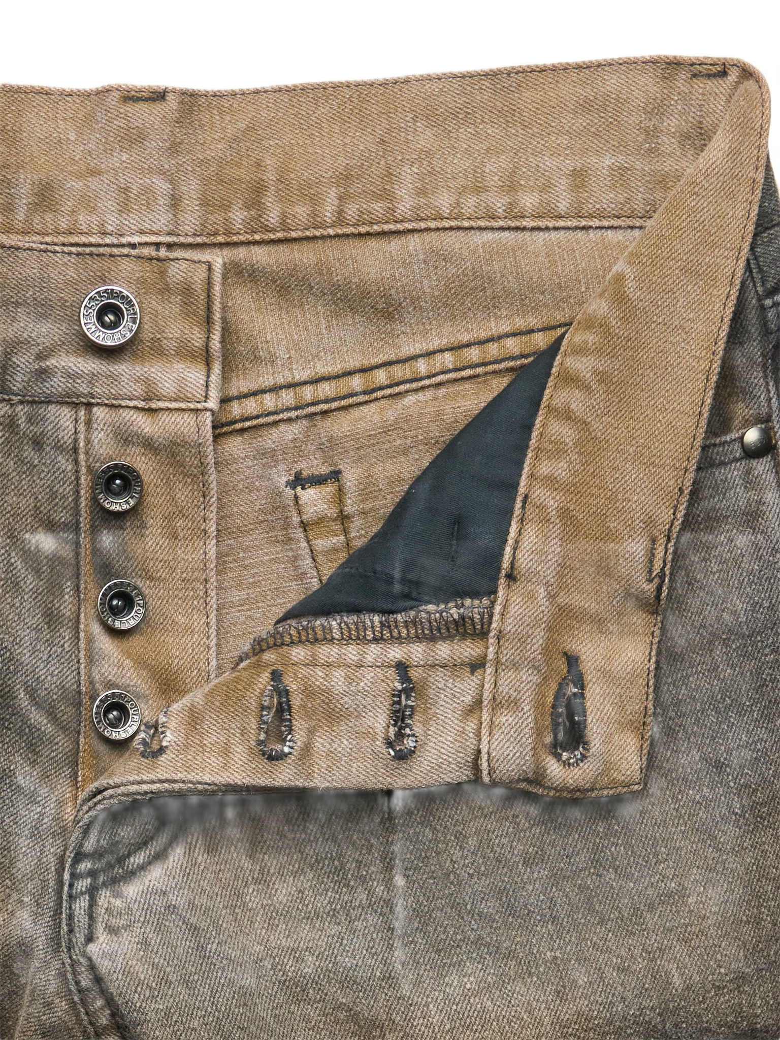 Early 00s 5351 Pour Les Hommes Grey/Brown Frayed-Hem Flare Denim