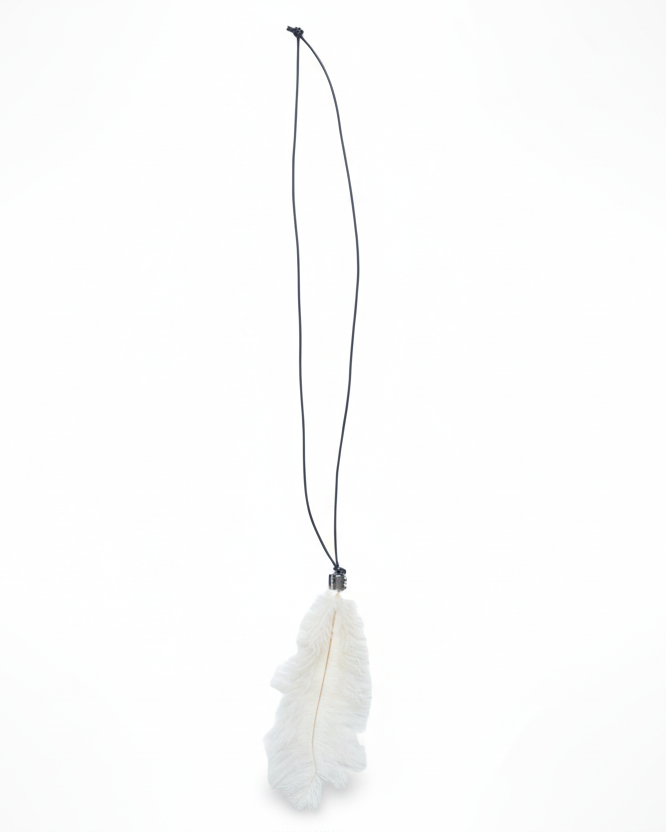 Ann Demeulemeester White Ostrich Feather Leather Cord Necklace