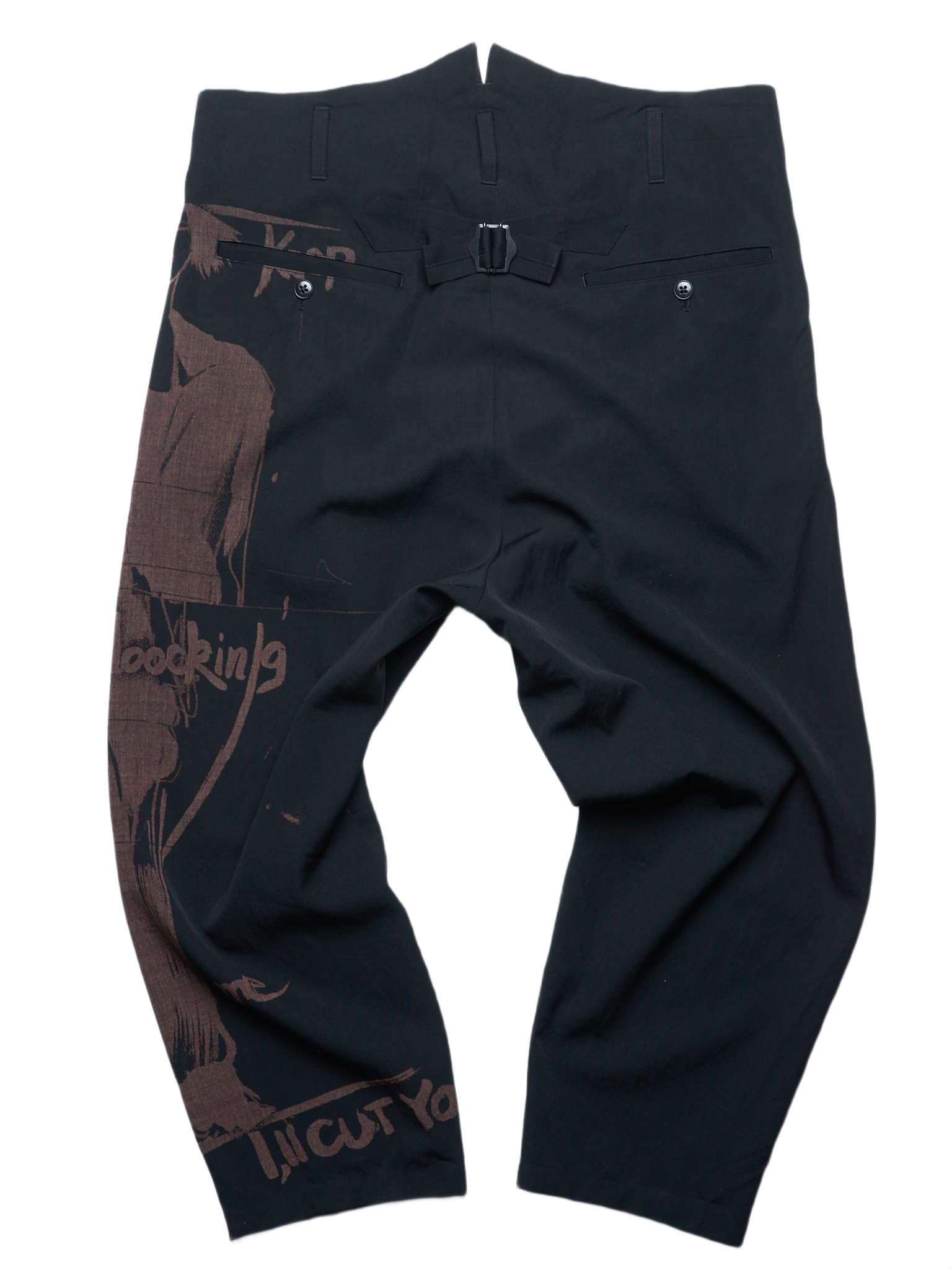 S/S17 Yohji Yamamoto POUR HOMME Moody Graphic Pleated Drop-crotch Suspender Trousers