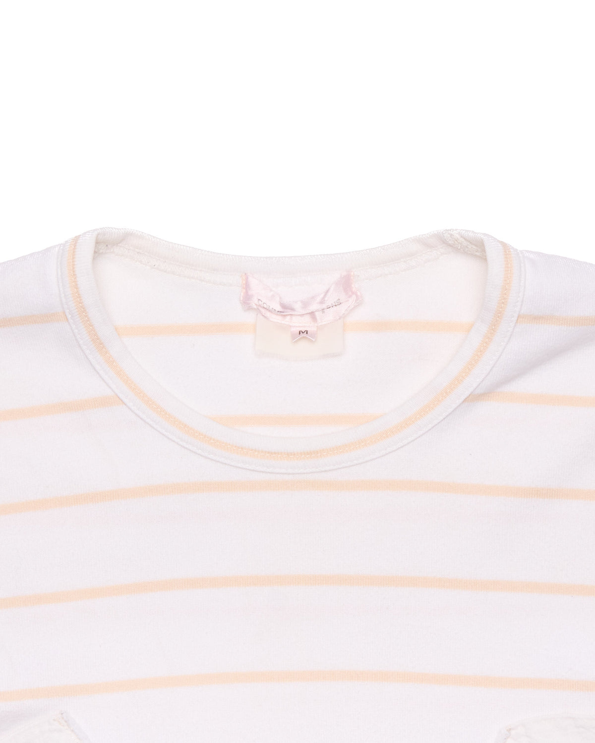 F/W03 Comme des Garçons Pedal Appliqué White/Tan Striped Long-Sleeve Shirt
