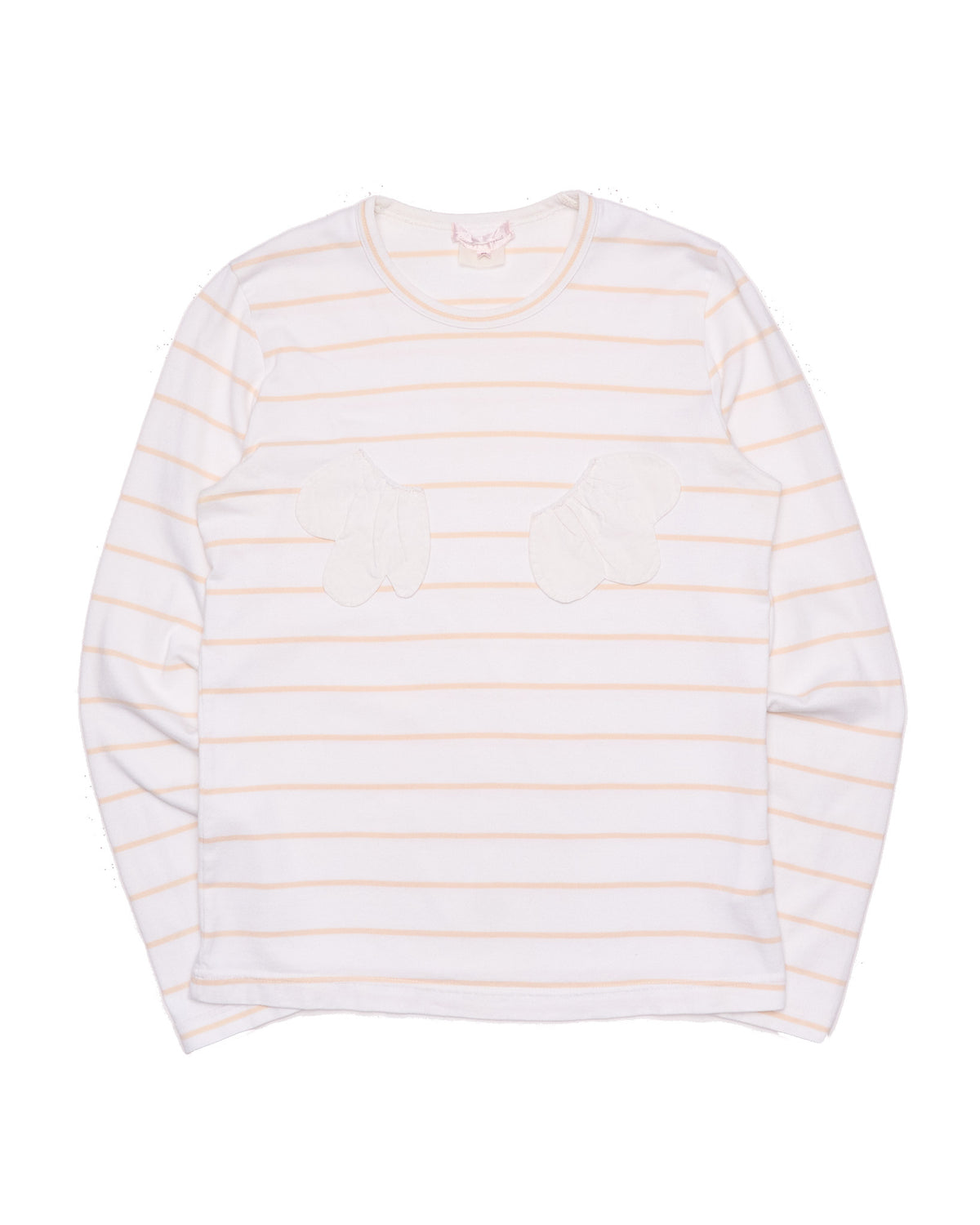 F/W03 Comme des Garçons Pedal Appliqué White/Tan Striped Long-Sleeve Shirt
