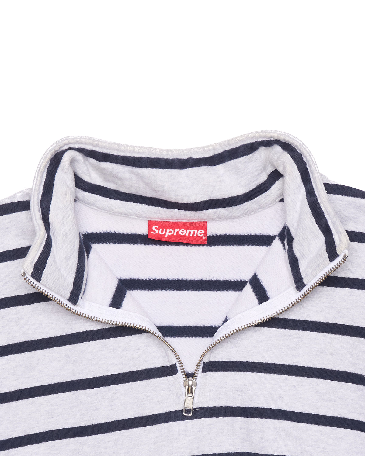 F/W16 Supreme Striped Grey/Navy Half-Zip Sweater