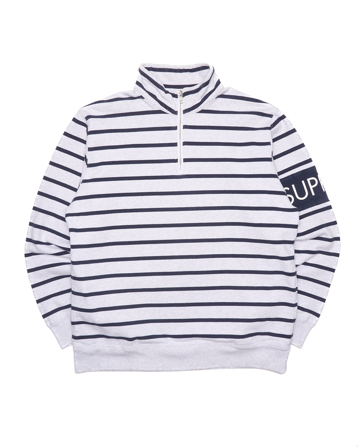 F/W16 Supreme Striped Grey/Navy Half-Zip Sweater