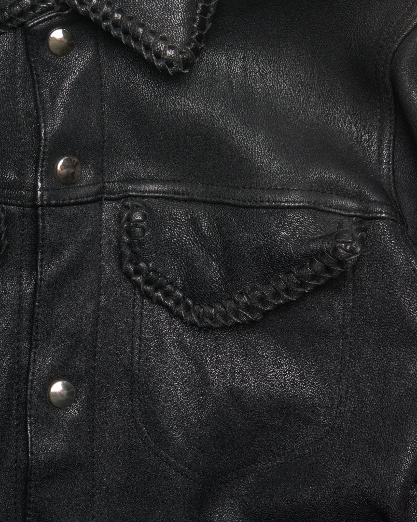 phenomenon beyond description x JOHN'S Braided Goatskin Leather Trucker Jacket