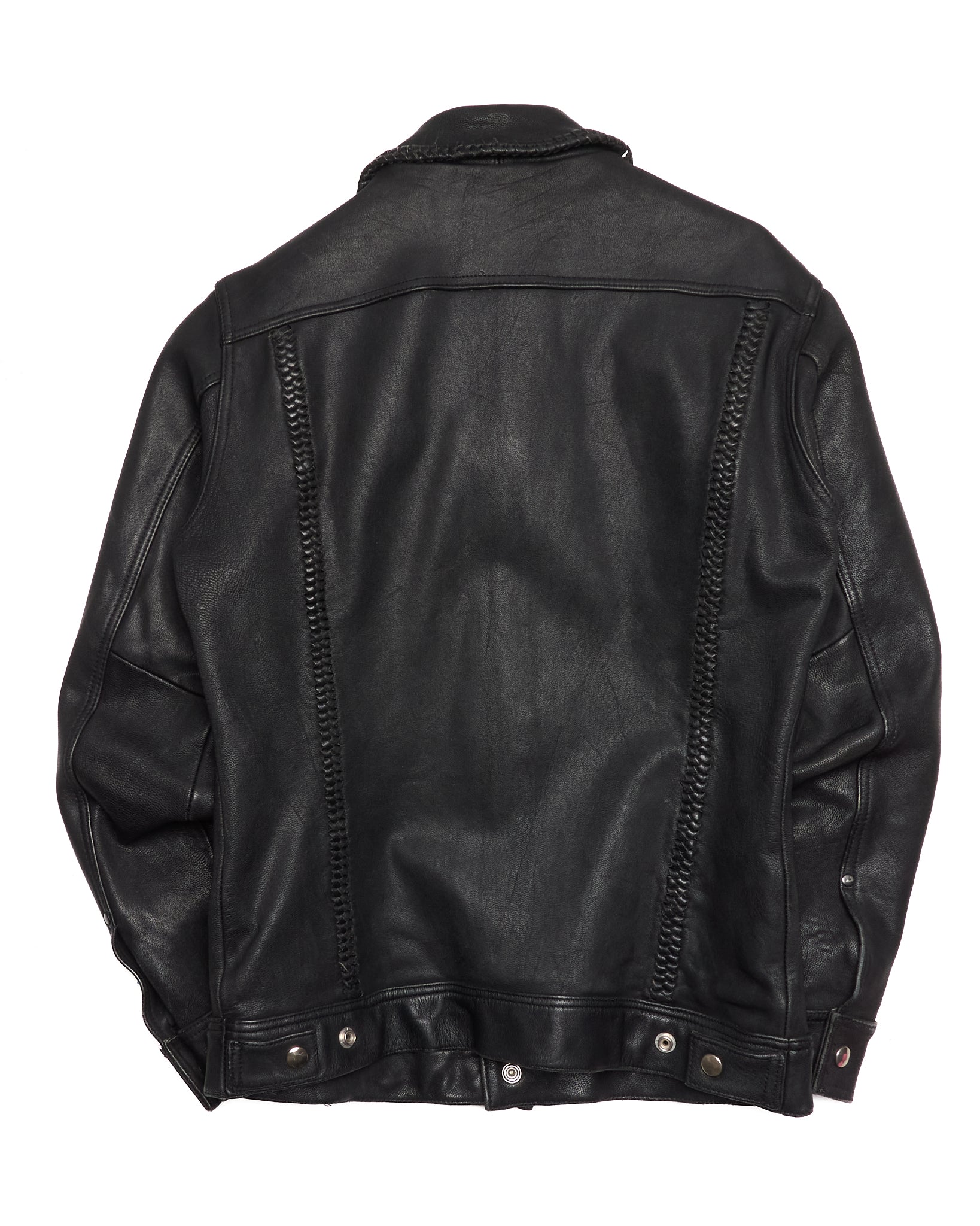 phenomenon beyond description x JOHN'S Braided Goatskin Leather Trucker Jacket