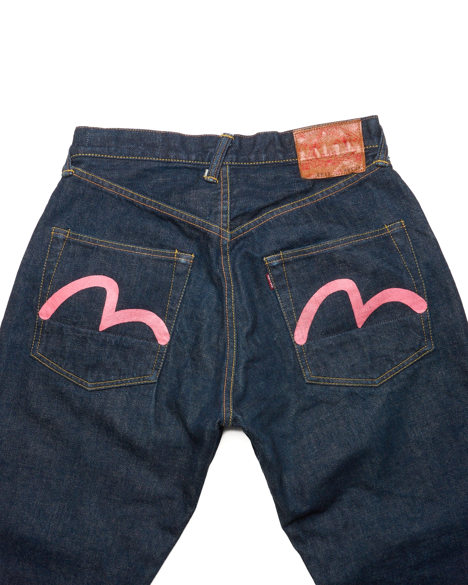 Early 00s EVISU Hand-Paint Pink Seagull Selvedge Jeans